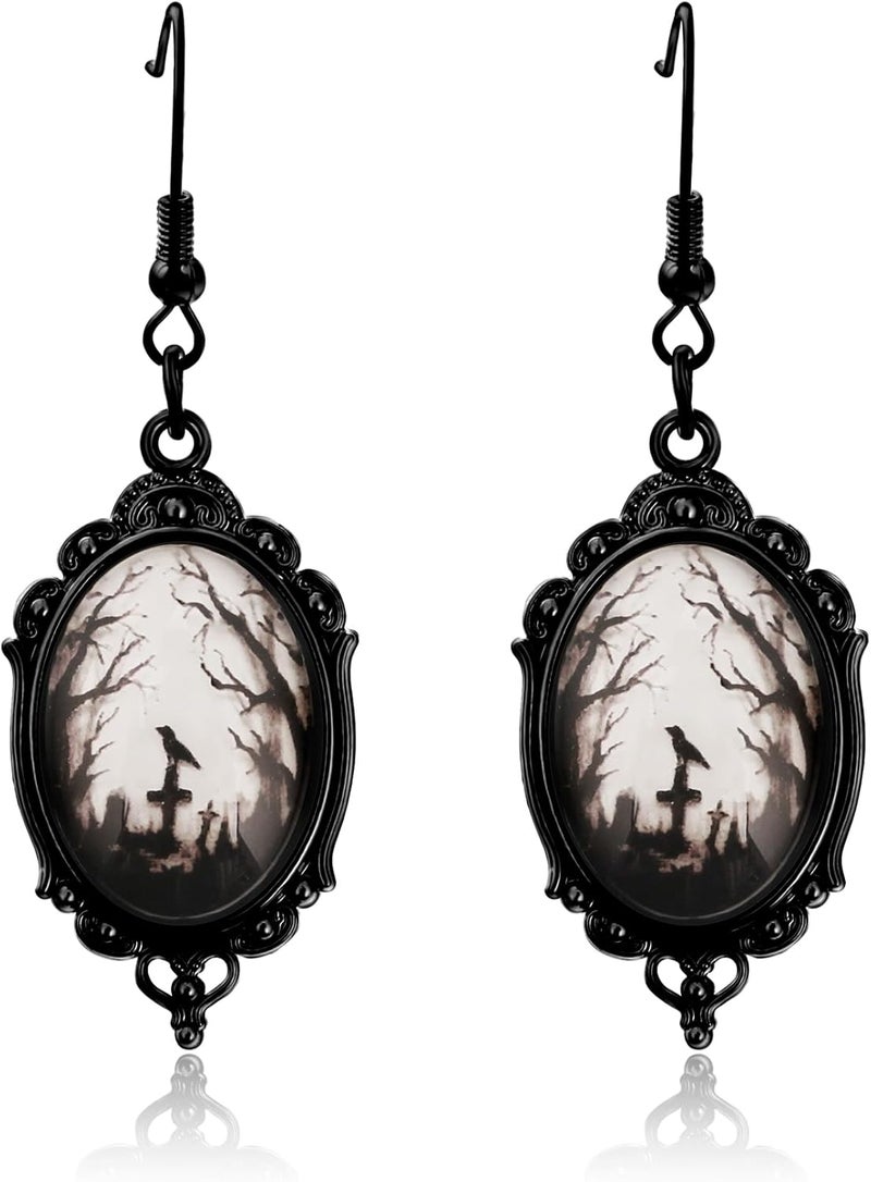 DAYANEY Halloween Earrings for Women as Goth Accessories, Gothic Witch Earring Vintage Costume Jewelry for Halloween Outfits, Devil Vampire Red Rose Earrings Raven Jewelry as Goth Gifts for Women - Image 1